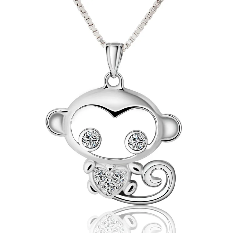 925 Sterling Silver Zodiac Monkey Year Pendant Playful Monkey Necklace Playful Monkey Zircon Crystal Love Monkey Necklace