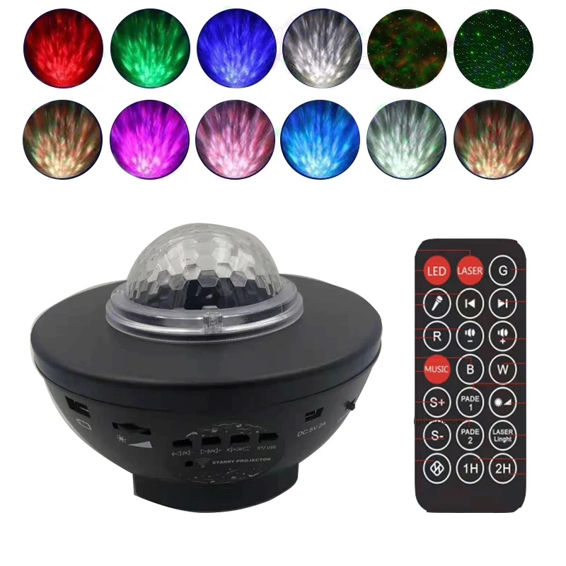 LED Galaxy Projector Nebula Lamp Remote Control with Ocean Wave Bluetooth Speaker Romantic Atmosphere Lighting for Room Decor