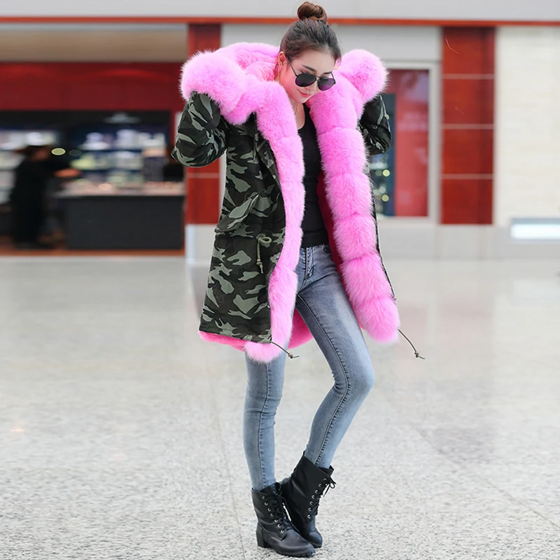 

Winter jacket new style fox caterpillar collar hooded fashion fur pie overcoming coat mid-length loose casual clothes