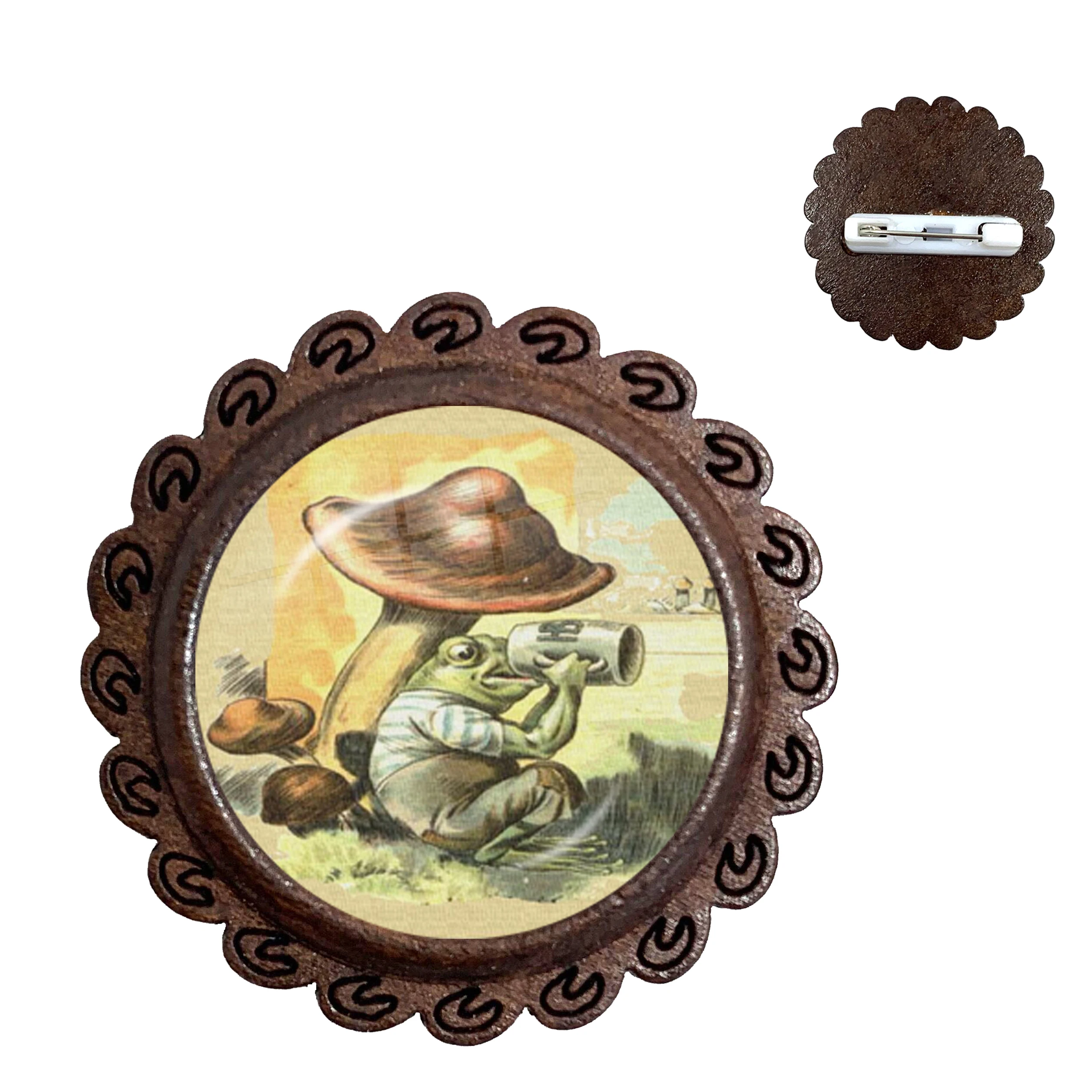 Rzemieślnicze Colares Vintage Fairy Frog 1 sztuk/partia biżuteria drewno broszki klasyczne szkło Cabochon Collar przypinka Feminino