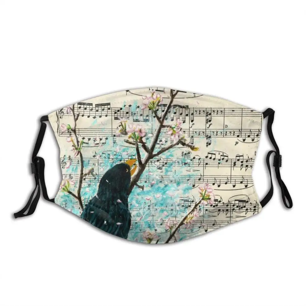 

Blackbird Funny Print Reusable Pm2.5 Filter Face Mask Blackbird Black Bird Cherry Blossom Sakura Petal Music Music Sheet Art