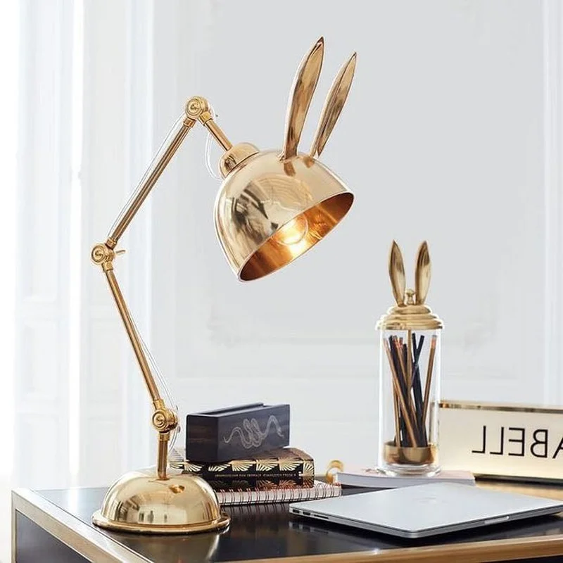 

Postmodern Nordic Table lamp Gold Deck Lamp Rabbit Modern Minimalist Eye care warm study table lamp Home Bedroom Study Room