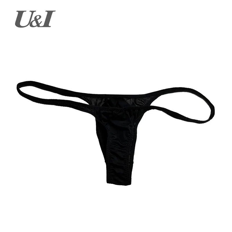 U&I sexy thong men\'s thin elastic nylon low waist scrotum pocket pouch bikini men\'s T pants