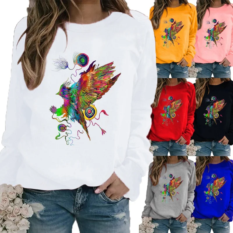 

The New Autumn and Winter Fashion Girls Clothing Printed T-shirt Round Neck Pullover Loose Shirt Ladies Shirt Motion Long Sleeve