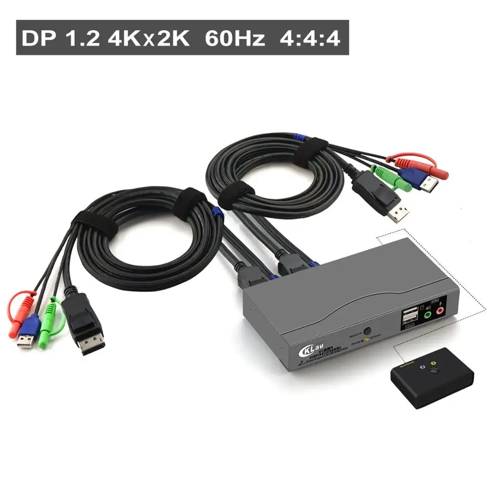 2Port Displayport  KVM Switch , DP KVM switch with Audio and Microphone Resolution Up to 4Kx2K@60Hz 4:4:4, CKL-21DP