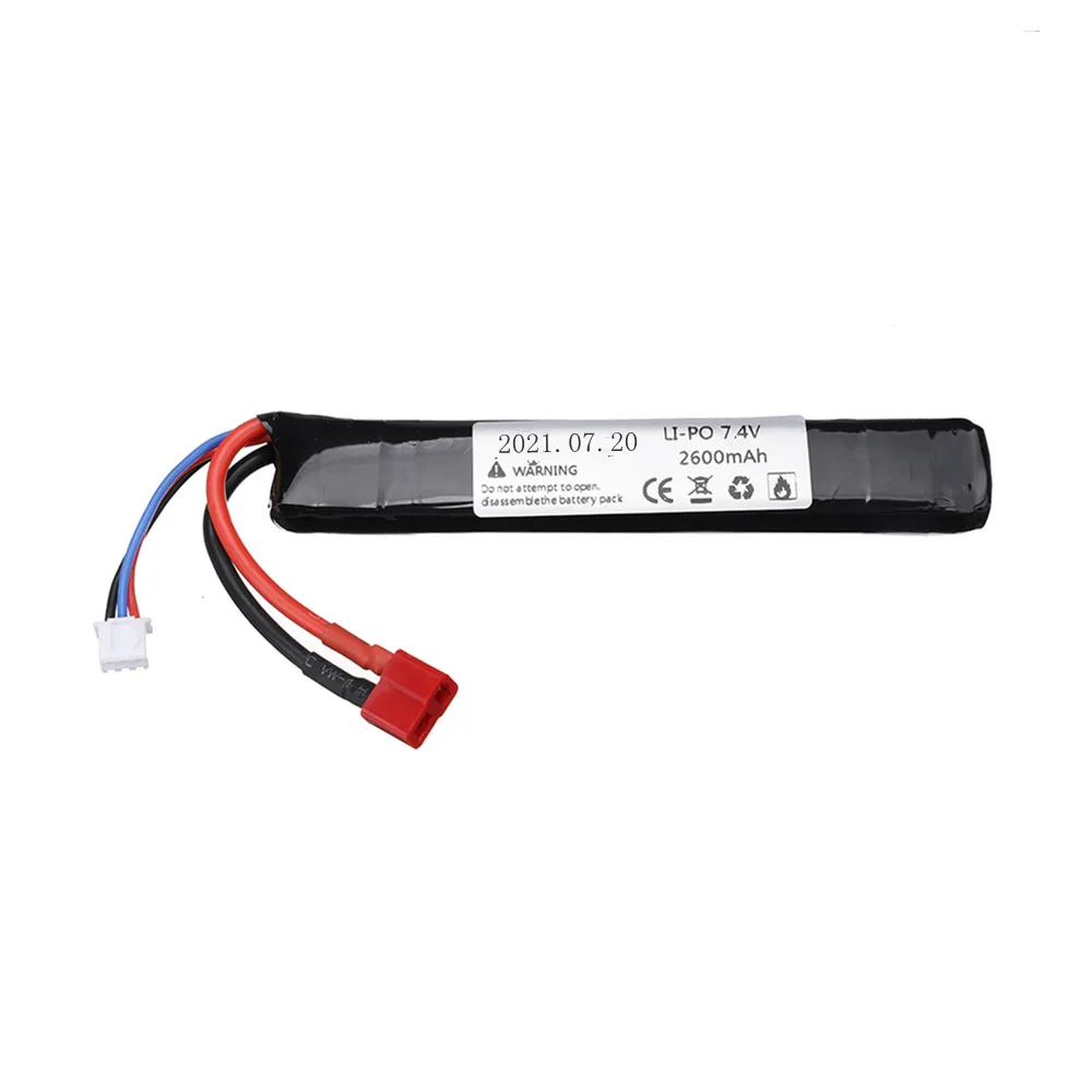 7.4v 2600mAh Lipo Battery for Water Gun 2S 7.4V Battery T Plug for Mini Airsoft BB Air Pistol Electric Toys Guns Parts 1-10PCS