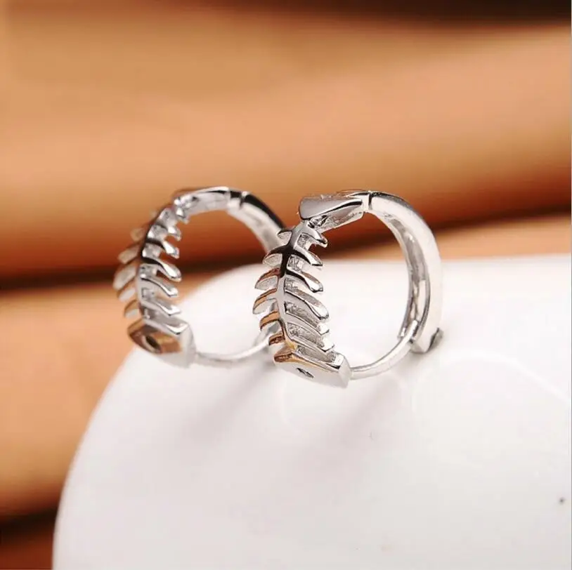 Pendientes 925 Sterling Silver Earrings Fish Bones Hoop Earrings for Women\'s Eur\'s Clock