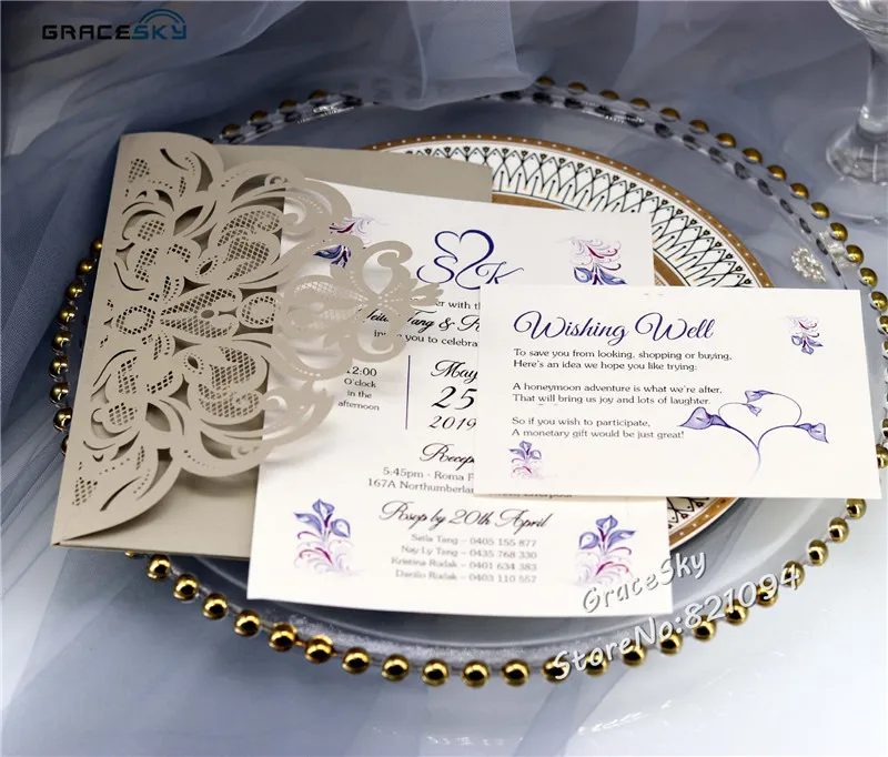 

50pcs free shipping New Laser cut Lace invitation pocket card wedding invitations Cards,customized wedding invitations rsvp card