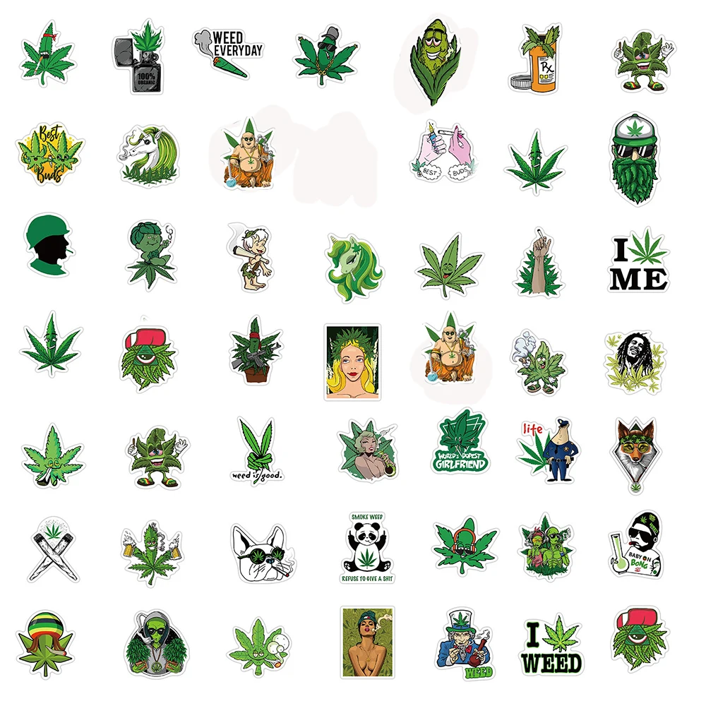 10/50/100PCS Weed Stickers Vinyl Marijuana Decals Funny Smoke Waterproof Aesthetic Stickers for Laptop Water Bottle Skateboard