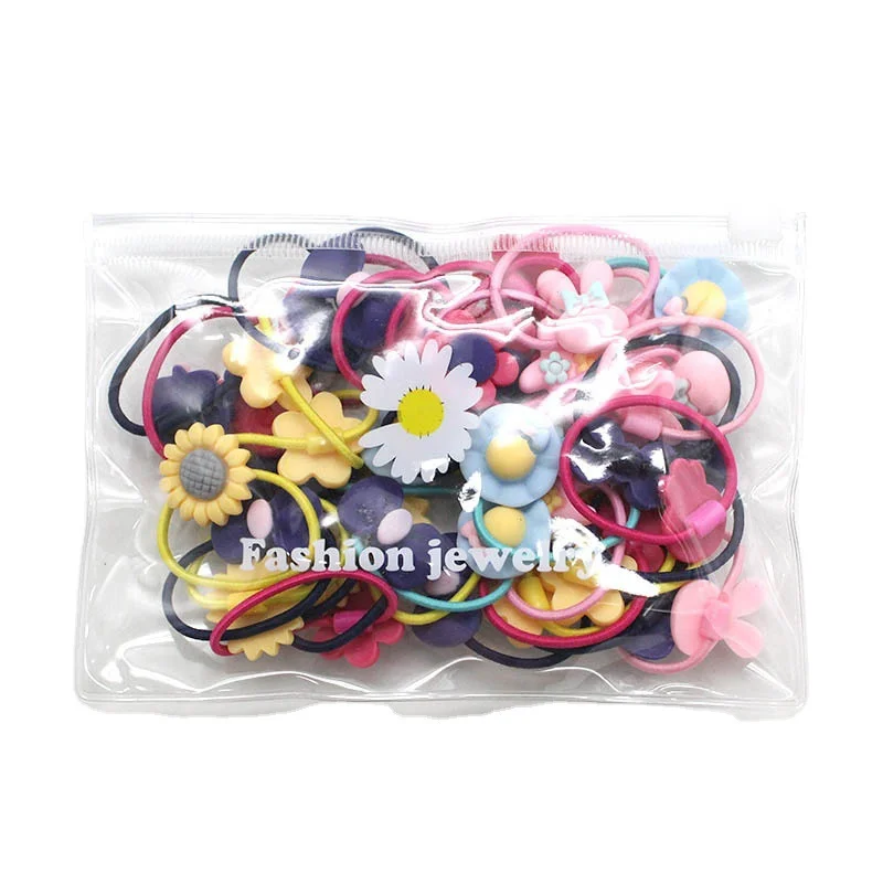 20 Pcs/Bag Baby Girls Hair Accessories Children\'s Elastic Hair Bands Cute Flower Bows Hair Ring Ponytail Wild Baby Headwear