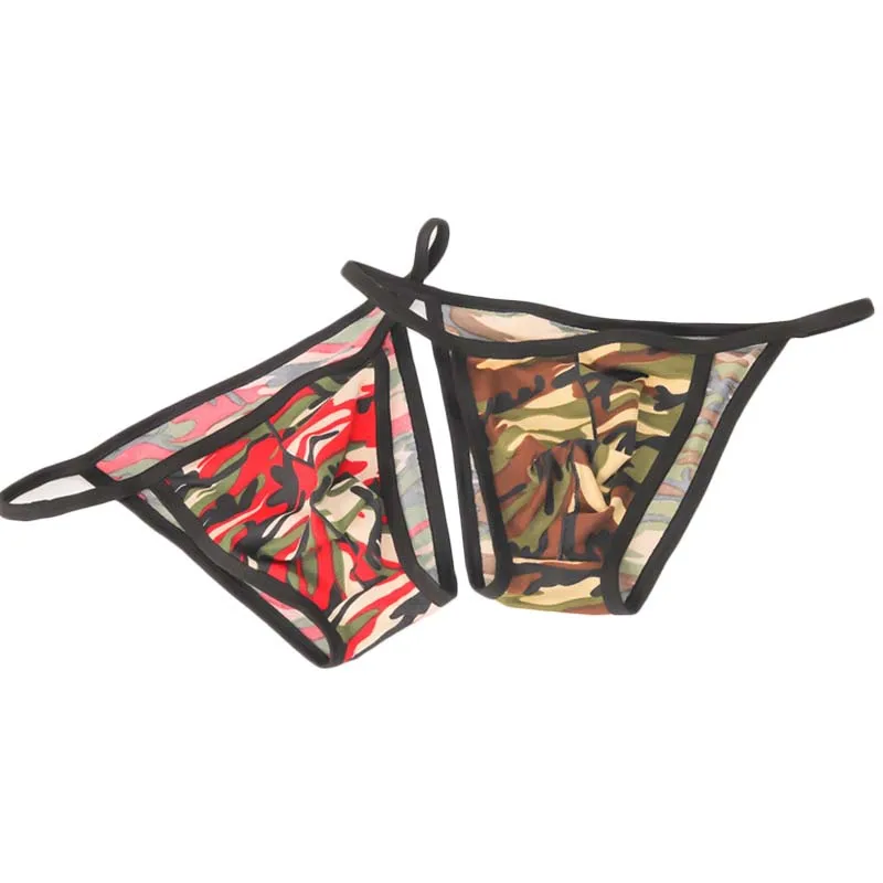 Tanga con estampado de camuflaje para hombre, ropa interior Sexy, cómoda, transpirable, bragas, parte trasera en T, Bikini