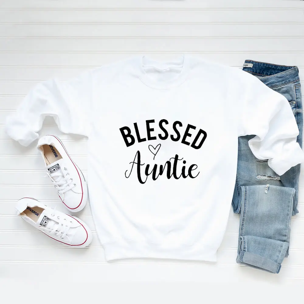 Blessed Auntie 100%Cotton New Arrival Long Sleeve Tops Cute Auntie Sweatshirts Auntie Gift Aunt Christmas Gift Dropshipping