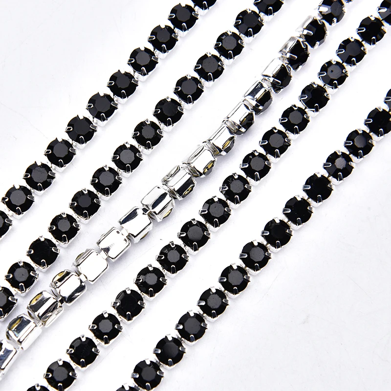 2 Yards SS20 5mm Rhinestone Cup Chain Strass Glass Crystal Stone Trimming Silver Base Plating Flatback DIY Wedding Dress Clothes