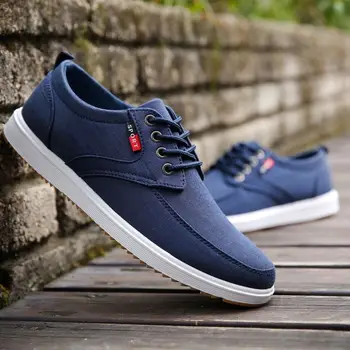 Odorless Slip Resistant Shoes Men's Navy Blue Sneakers Teen Boys Casual Lace Up Canvas Sneakers Cheap Student Shoes Comfortable