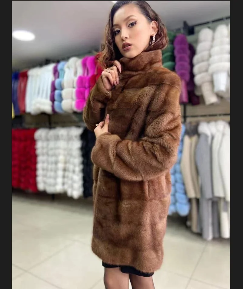 Mink Fur Coat for Women, Plus Size, Natural Fur, Warm and Thick, Long Leather Jacket for Ladies, 2021 New