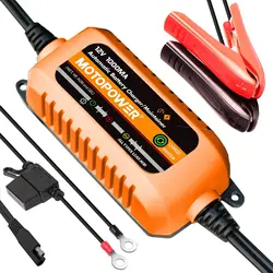 MOTOPOWER MP00205B-R 12V 1000mA Automatic Battery Charger, Battery Maintainer, Trickle Charger, and Battery Desulfator with Time