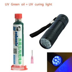 10cc Green UV Solder Mask BGA PCB Paint Prevent Corrosive Arcing Soldering Paste Flux PCB UV Inks + 9Led UV curing light