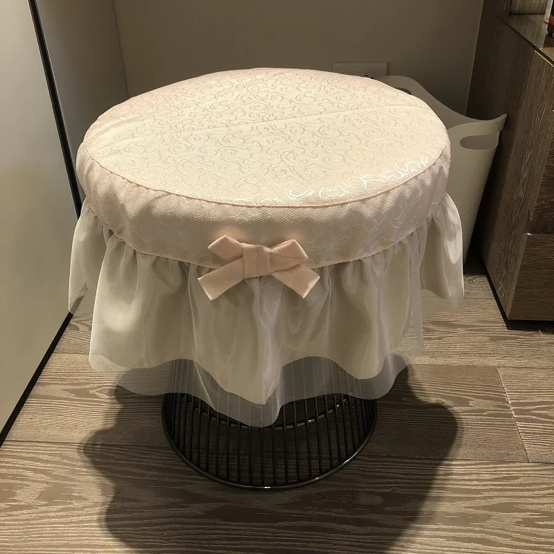 princess beige/pink rectangle makeup stool cover bench piano stool cover decorative flounce seat cushion round lace chair cover