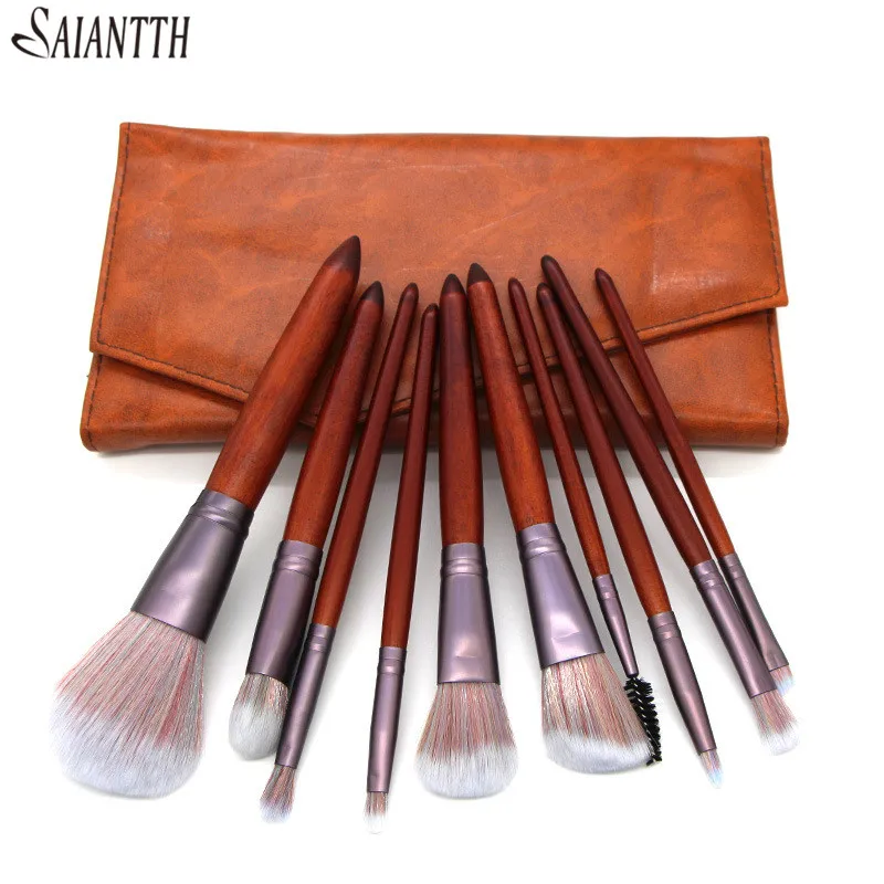 

Saiantth 11pcs mahogany solid wood handle makeup brushes set beauty tool high quality make up brush powder foundation eyelashes