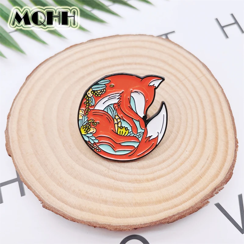 Creative Fun Animal Fox Enamel Pins Plants Flowers Alloy Brooches Badges Clothes Bags Cute Accessories Fashion Women Jewelry