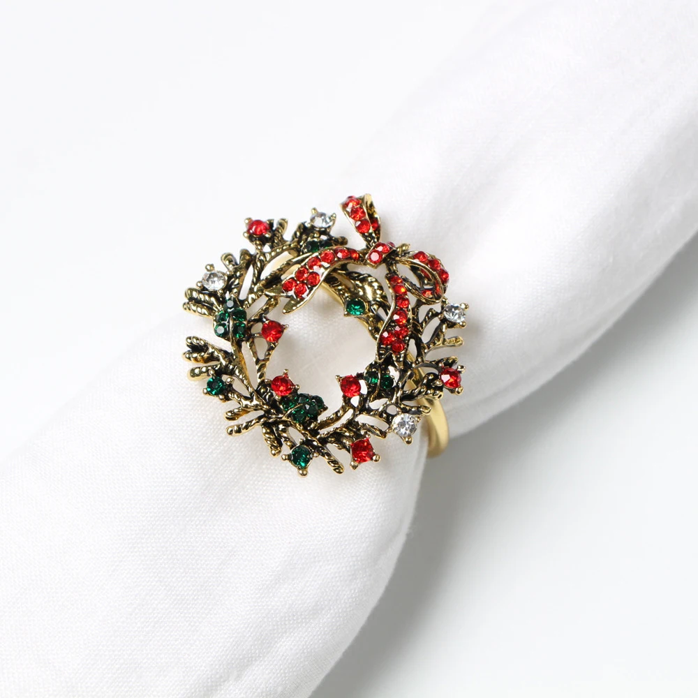 Metal Christmas Tree Napkin Buckle Bow Flower Wreath Mouth Ring Napkin Ring Wedding Hotel Table Supplies Circle Decoration Gifts