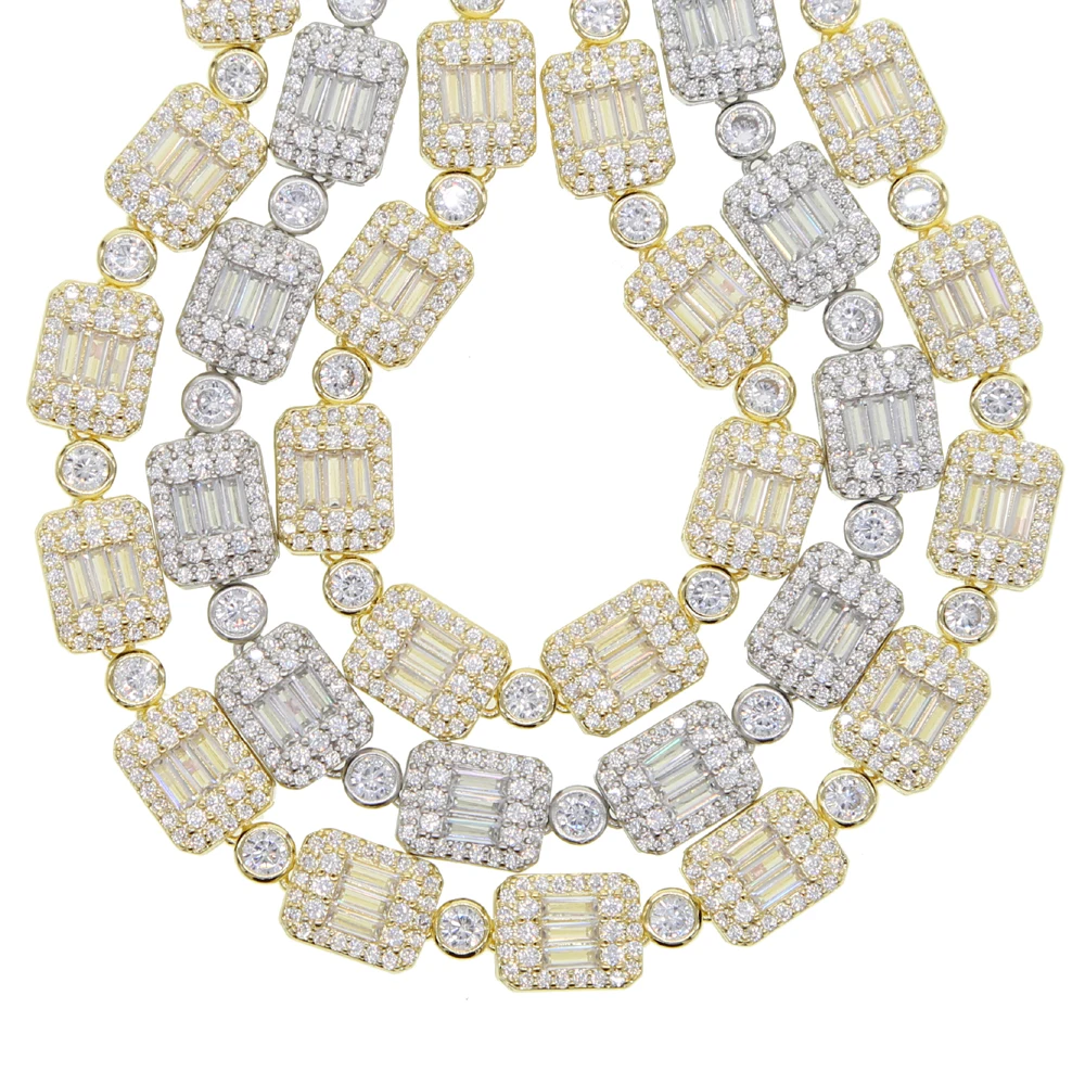 New Silver Color Full Cluster Link Necklaces 8MM CZ Iced Bling Chain Men Jewelry Full Cluster Tennis Chain Necklace