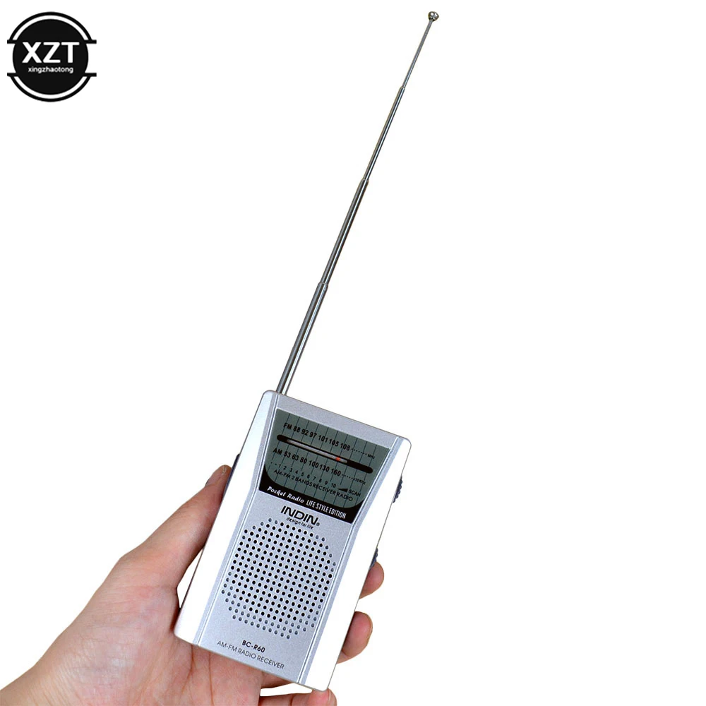 BC-R60 Pocket Radio Telescopic Antenna Mini AM/FM 2-Band Radio World Receiver with Speaker 3.5mm Earphone Jack Portable Radio