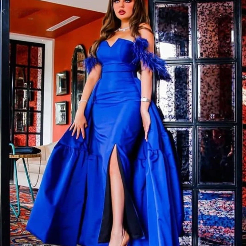 Vestidos de baile azul-reais 2021, vestidos de noite longos de sereia com decote, amor