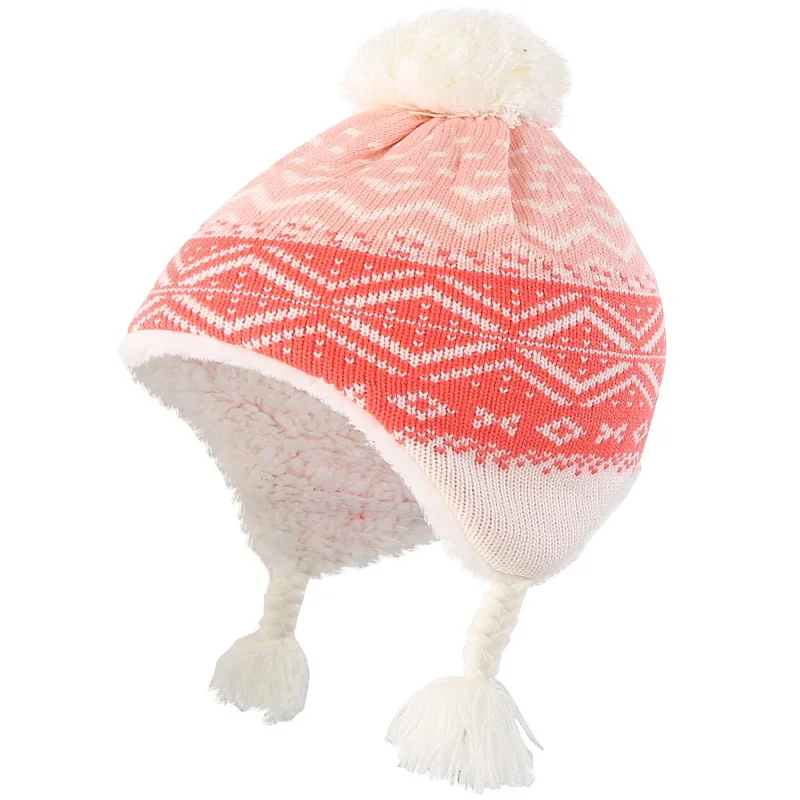 Connectyle Toddler Infant Baby Girls New Fashion Sherpa Lined Knit Kids Jacquard Warm Hat with Earflap Winter Hat