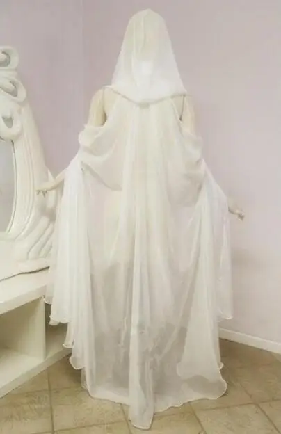 Elegant Chiffon Cloak Hooded Wedding Cloak Coat White/Ivory/Black Long Bridal Cape Shawl