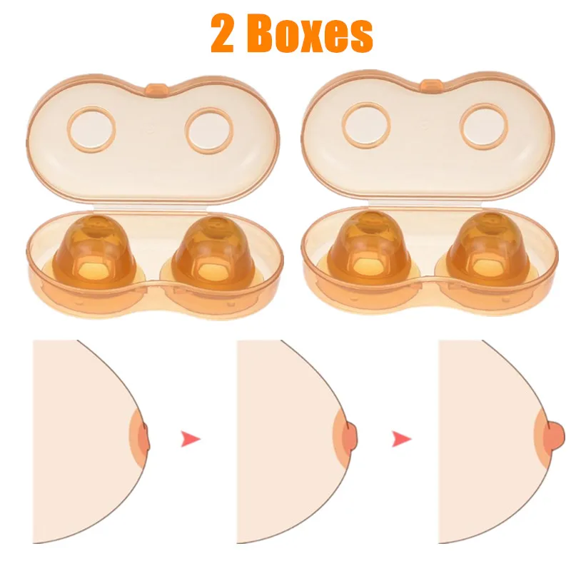 4 개/2 박스 나노 실버 실리콘 젖꼭지 교정기 젖꼭지 오목한 침공 평면 흡입 장치 모성 수유 기간 공급