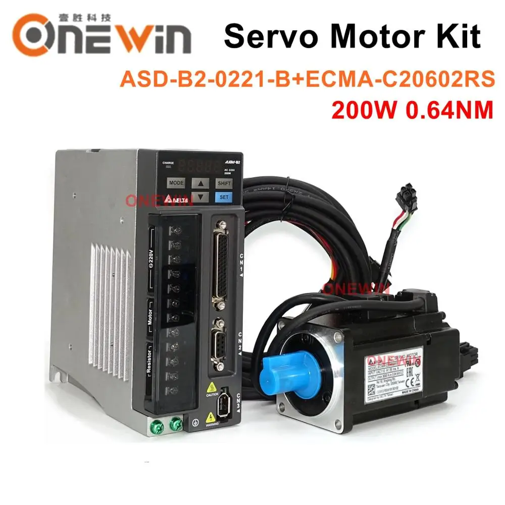 Kit de controlador de servomotor Delta, 200W AC, ECMA-C20602RS + ASD-B2-0221-B y cable codificador de 3M, 0,64nm, 3000rpm, 60mm
