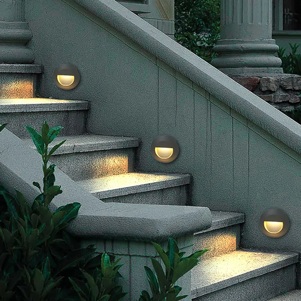 SANDIY Outdoor Led Stair Light Round Wall Lamp Waterproof IP65 Nightlights Exterior Yard Lighting for Steps Ladder Balcony 3W