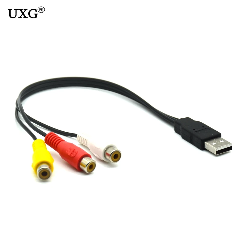 1pc USB Male Plug To 3 RCA Female Adapter Audio Converter Video AV A/V Cable USB To RCA Cable For HDTV TV Television Wire Cord