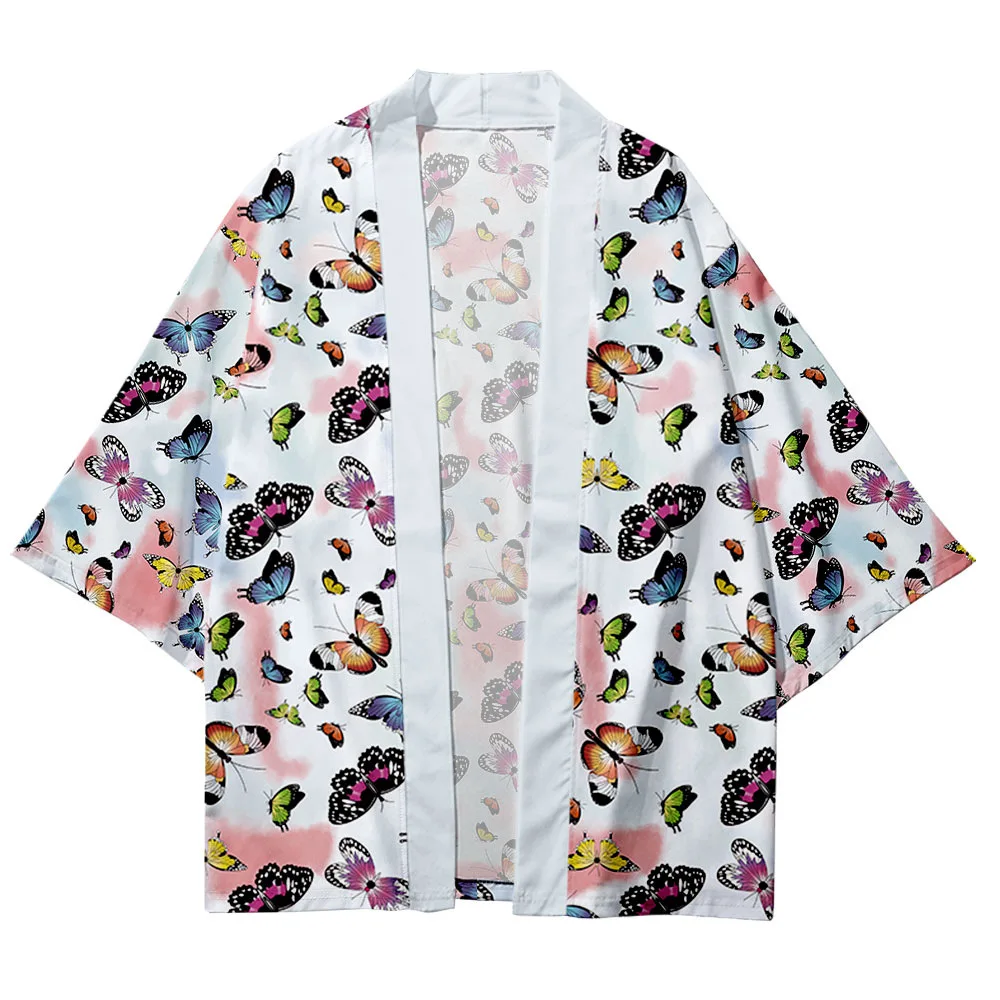 

Plus Size 6XL 5XL 4XL Blue Butterfly Print Loose Japanese Cardigan Women Men Harajuku Kimono Cosplay Tops Blouse Yukata Clothing