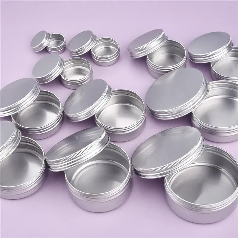 Aluminum Candle Jar Refill Metal Container Empty Cream Lip Balm Tin Box Hair Wax Pot Silver Can Box 5/10/30/50/60/70/80/90ml