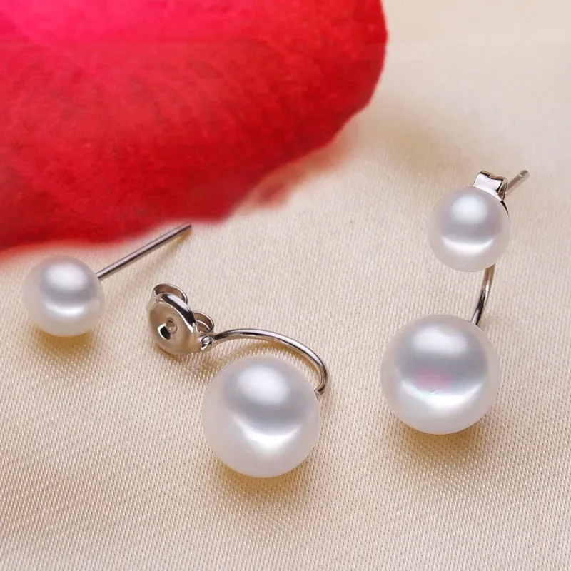 925 Sterling SIlver Earrings Natural Freshwater Double Pearl Stud Earrings For Women Jewelry Fashion Gifts 2021 Korea Trend