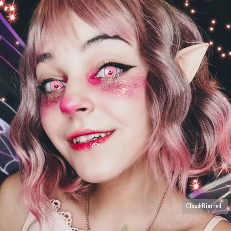 1Pair 1Year Use Pink Lenses Anime Colored Eye Contacts for Cosplay Makeup Colored Contacts Non Prescription Eye Lens With Color
