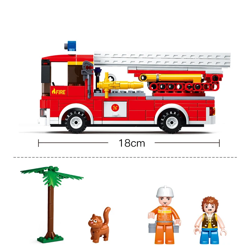 City Aerial Ladder Fire Truck Firemen Building Blocks Set Rescue Constructor Bricks Classic Model Educational Toys For Kids Gift