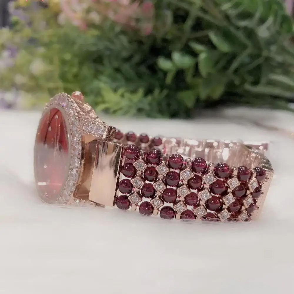 natural garnet stone bracelet / watch DIY jewelry for woman waterproof watch for summer beach  !