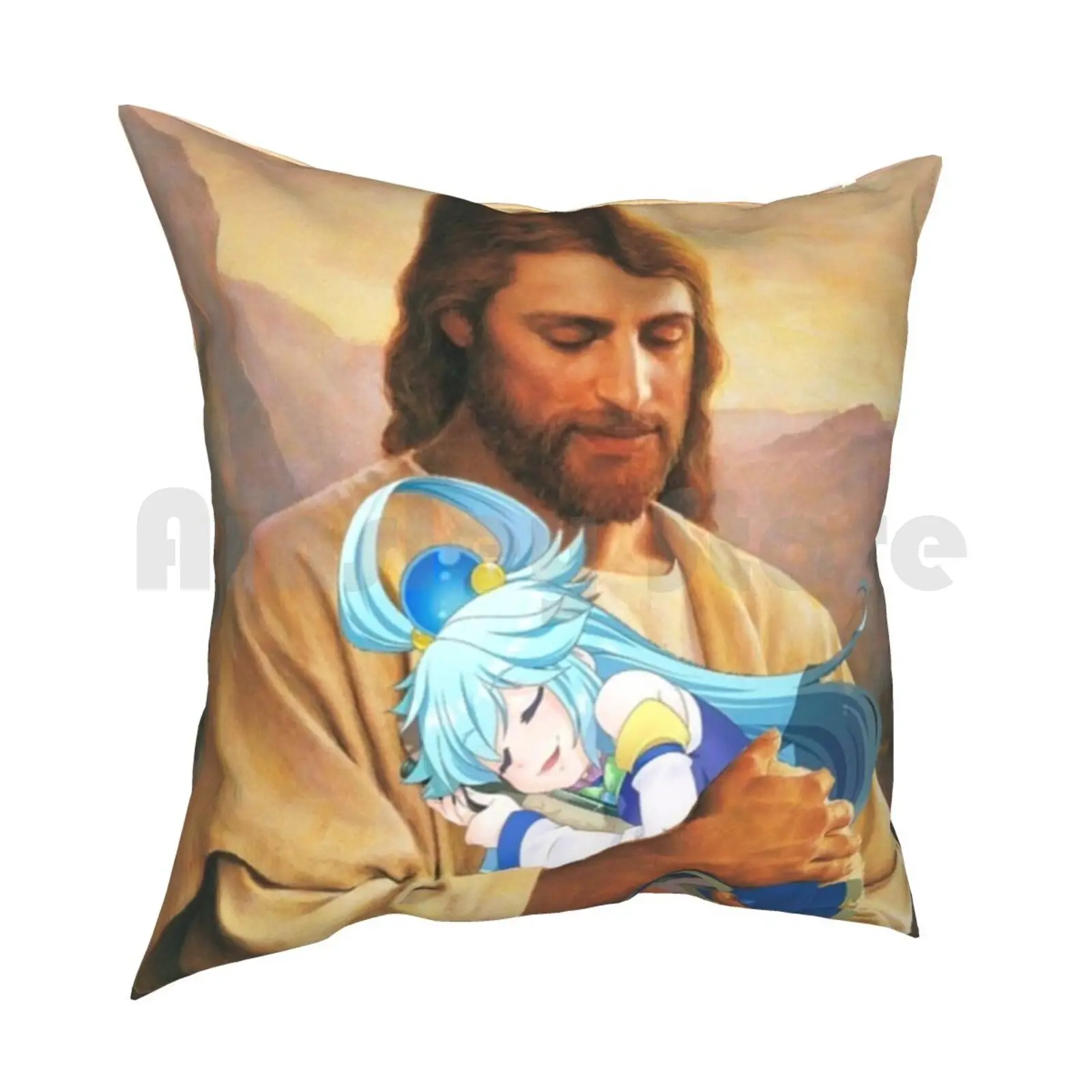 Jesus Loves Aqua Pillow Case Printed Home Soft Throw Pillow Anime Aqua Manga Japan Waifus Animegirl Jesus Darkness