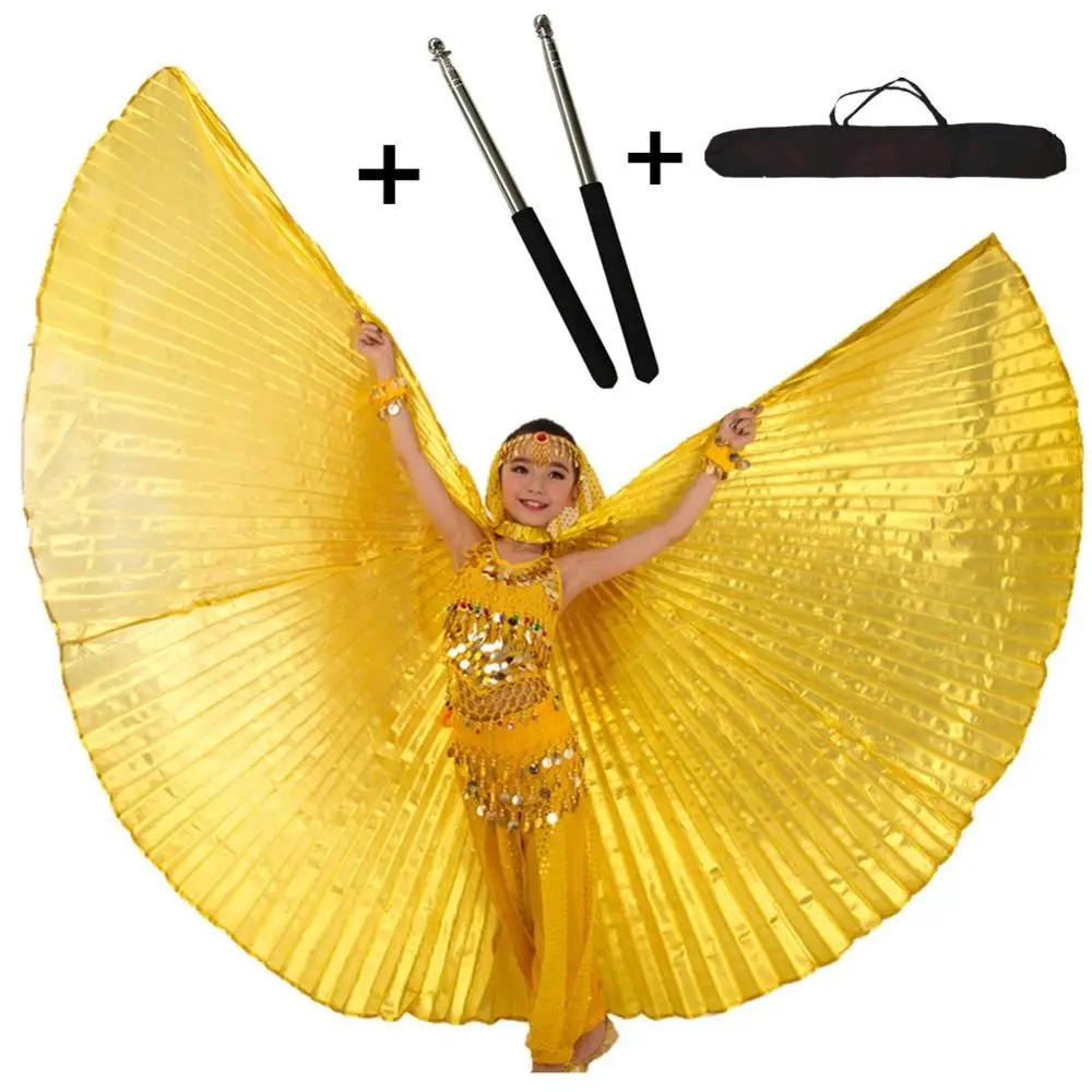 11 Colors Belly Dance Wings Sticks Bag Belly Dancing Costumes Bellydance Egypt Isis Wings for Children Girls Kids Adults Gold