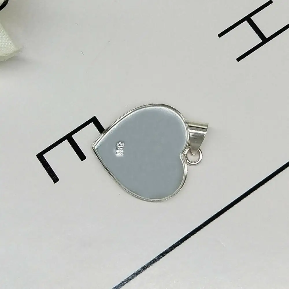 2PCS Solid 925 Sterling Silver Pendant Tray Heart Pendant Blank fit 17X19mm Gemstone Bezel Cup for Necklace Jewelry Making