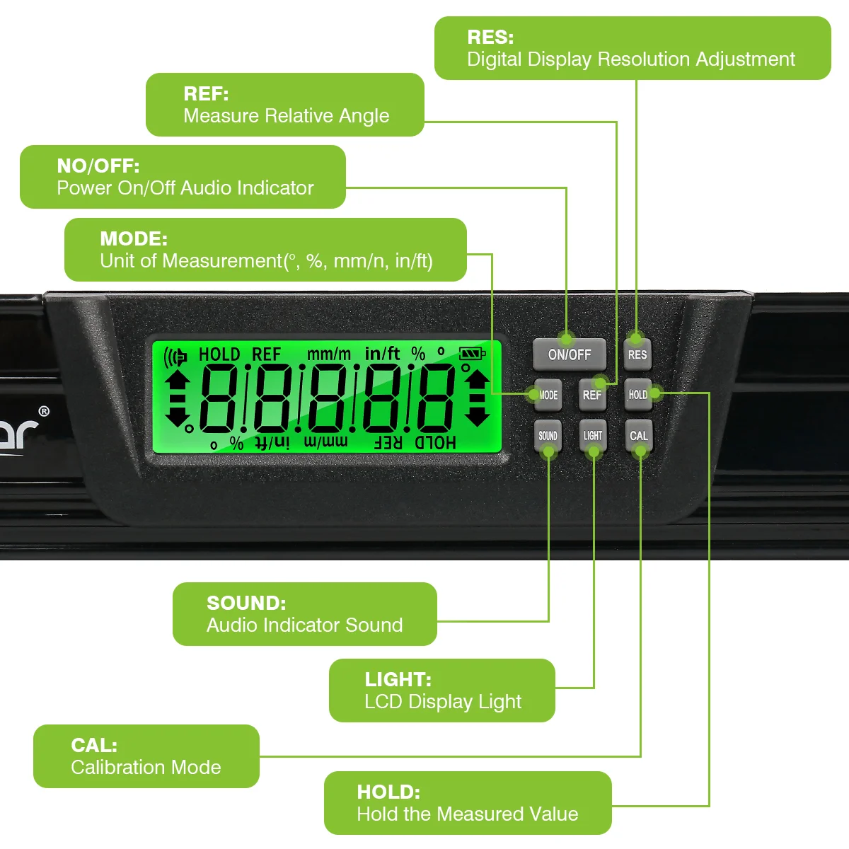 Huepar Protractor Electronic Digital Display Level Meter 360° Spirit Level With Magnetic Vertical Horizontal Bubble Inclinometer