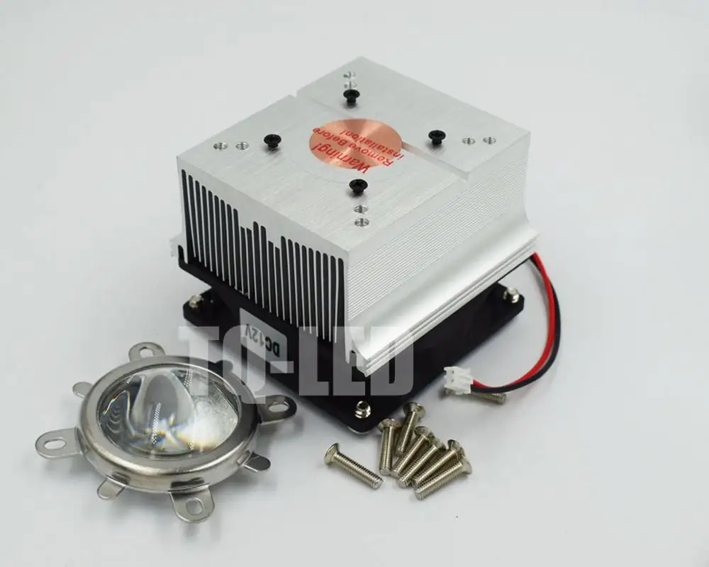 60/90/120degree Angle 44mm Optical Glass Lens with Aluminum Heatsink Fans Kits 20W 30W 50W 100W 120W High Power Led Radiator