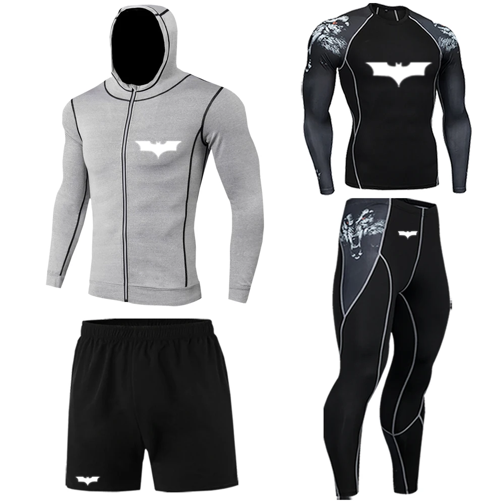 New men's suit winter thermal underwear sportswear compression leggings sports T-shirt + leggings gym clothes jogging suit