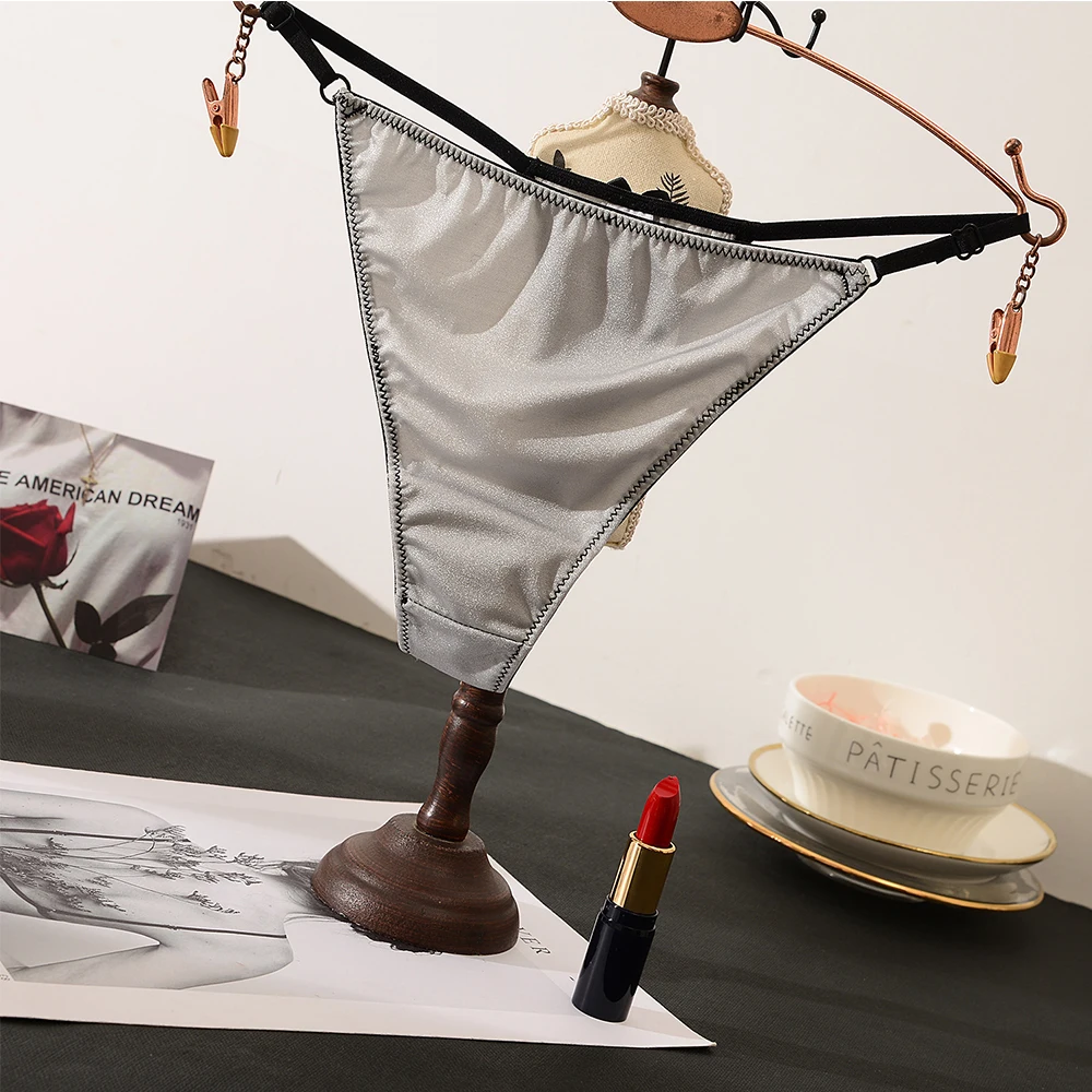Tanga de cetim fio dental para mulheres, calcinha sem costura, cuecas de algodão, lingerie esportiva sexy, roupas íntimas de luxo