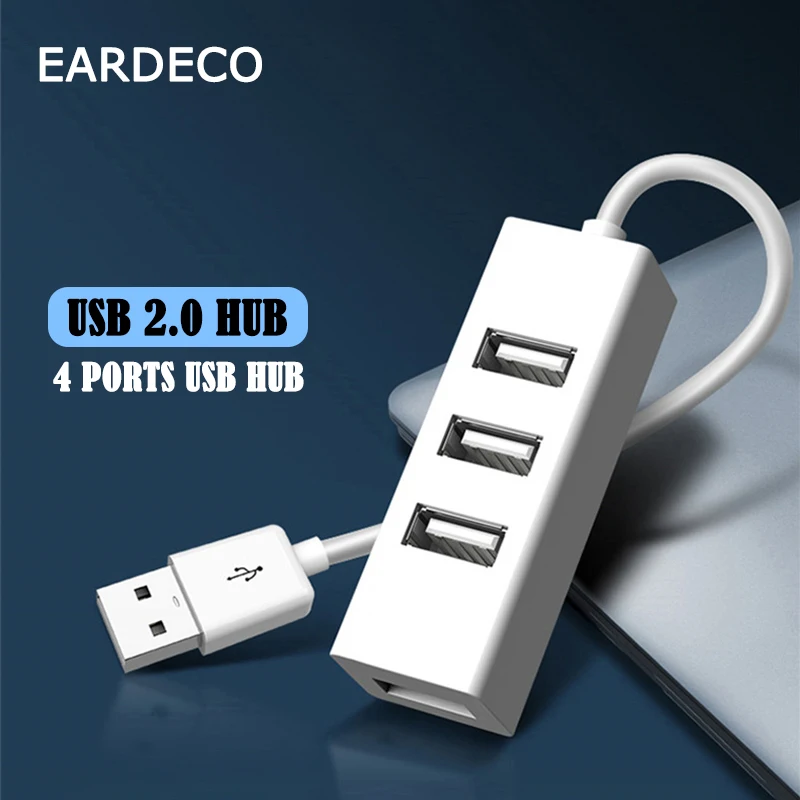 EARDECO USB Hub Stand Adapter USB Hub USB 2.0 4-Port Splitter For PC Laptop Notebook Receiver Computer Peripherals Accessories