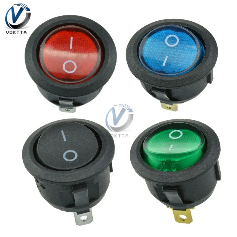 Mini On/Off Round Push Button Switch LED Light Embedded Rocker Switch Blue Red Green Black Button Switch AC 250V 6A 125V 10A