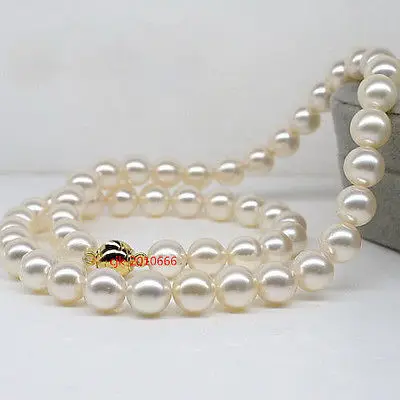 

hot sale Women Bridal Wedding Jewelry round AAAAA Luster 17"9-10 mm REAL NATURAL south sea white pearl necklace